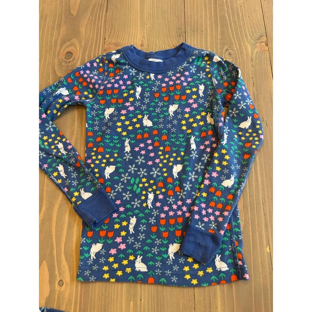 Cc30 Hanna Andersson Kids Blue Bunny Tulip Floral Organic Cotton Pajama Set 6-7